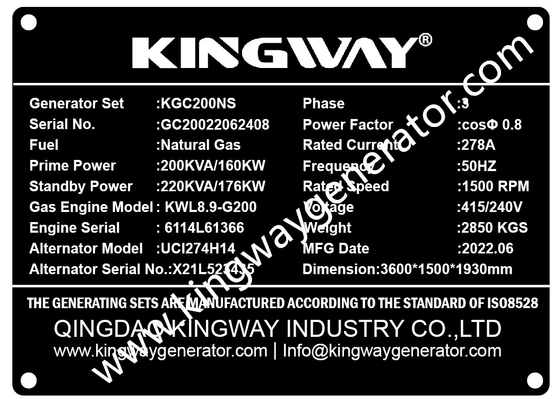 El generador de alta calidad del gas natural del NG 90KW de Kingway del CE accionó el consumo bajo por Cummins Engine